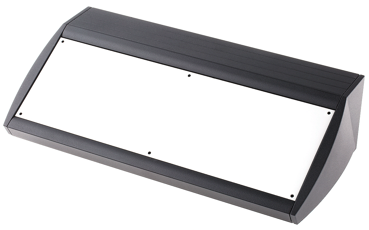 METCASE Unidesk Series Black Aluminium Desktop Enclosure Sloped Front, 400 mm 102 mm, 200 mm