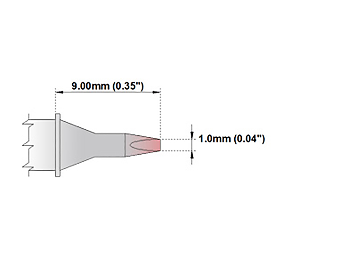Thermaltronics 1 mm Straight Chisel 9 mm Soldering Iron Tip for use with MX-500, MX-5000, TMT-9000S-2, TMT-9000S-1,