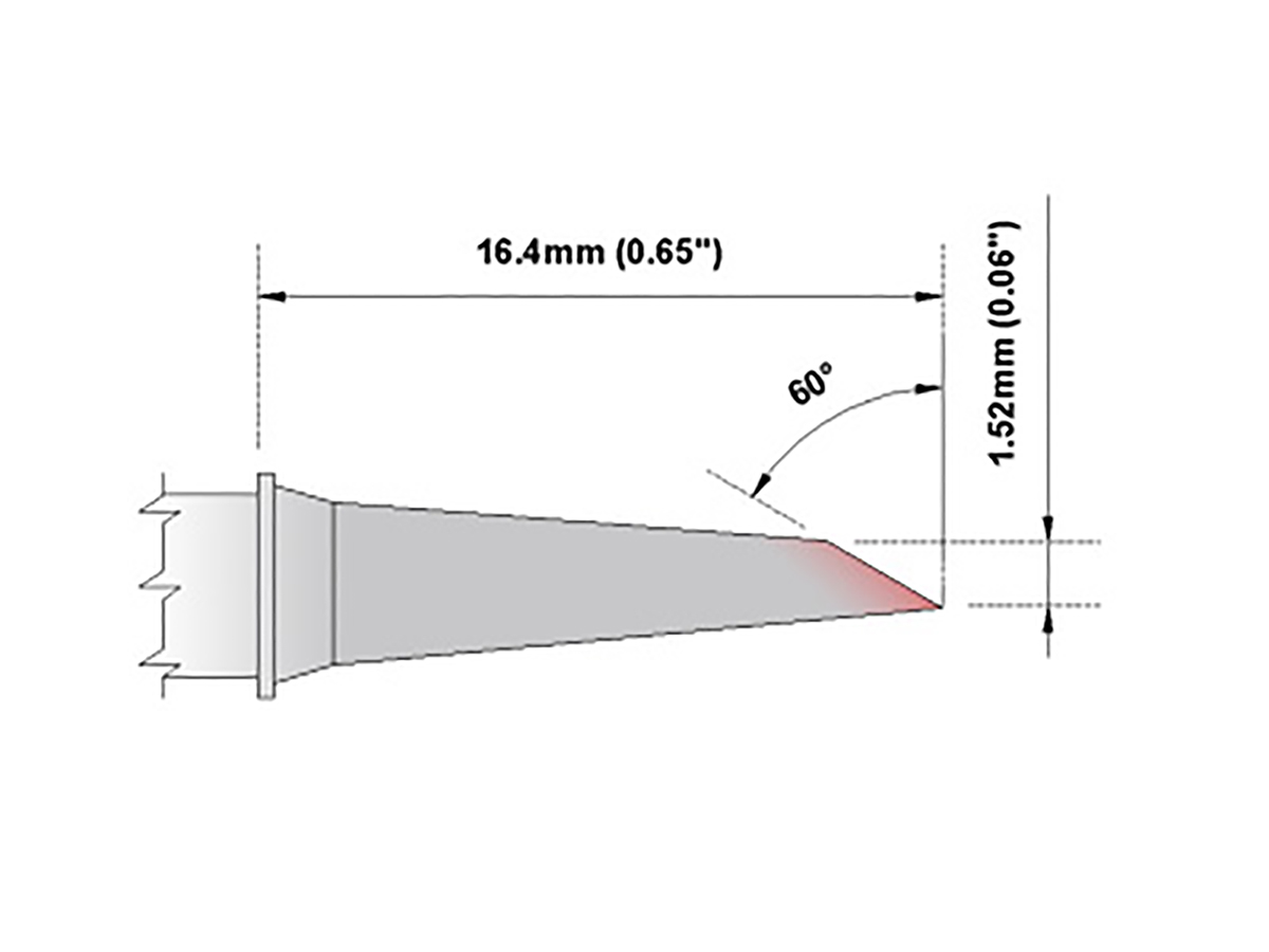 Thermaltronics 1.52 mm Straight Hoof 16.4 mm Soldering Iron Tip for use with MX-5000, TMT-9000S-1, TMT-9000S-2, MX-500,