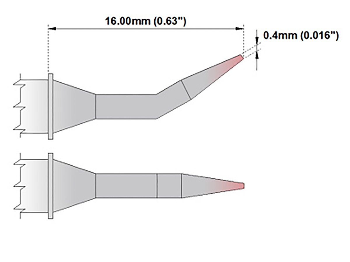 Thermaltronics 0.4 mm Bent Sharp 16 mm Soldering Iron Tip for use with TMT-9000S-2, MX-500, MX-5000, TMT-9000S-1, MX5200
