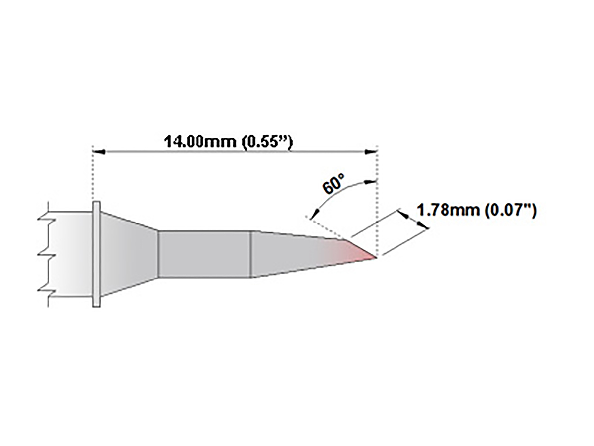 Thermaltronics 1.78 mm Bevel 14 mm Soldering Iron Tip for use with MX-500, MX-5200, MX-5000, TMT-9000S-2, TMT-9000S-1
