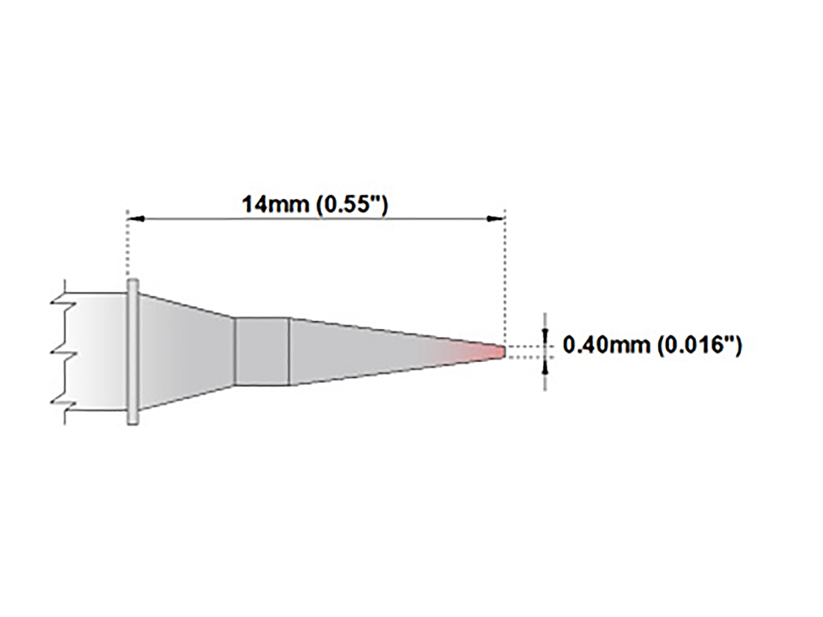 Thermaltronics 0.4 mm Straight Conical 14 mm Soldering Iron Tip for use with TMT-9000S-2, MX-5200, MX-5000, MX-500,