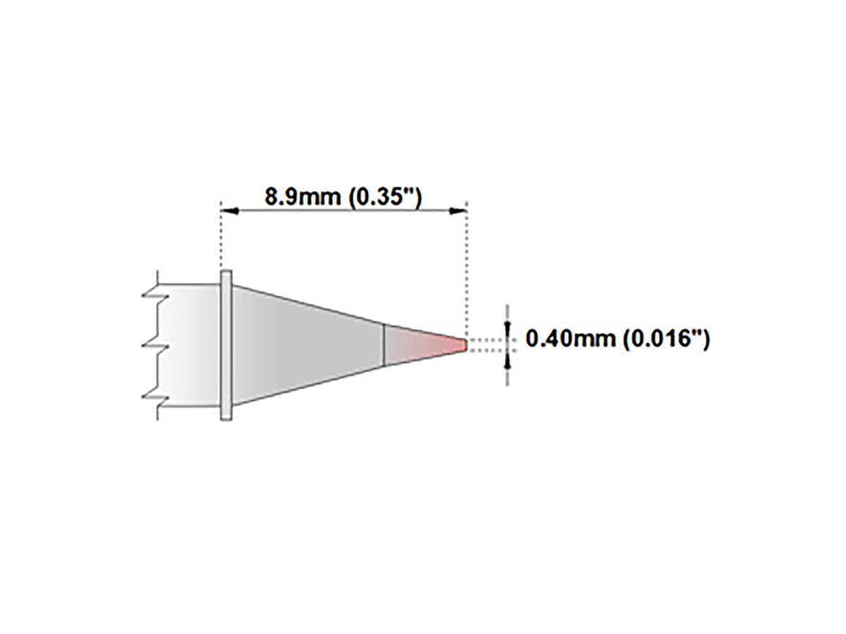 Thermaltronics 0.4 mm Straight Conical 8.9 mm Soldering Iron Tip for use with MX-500, TMT-9000S-2, MX-5200, TMT-9000S-1,