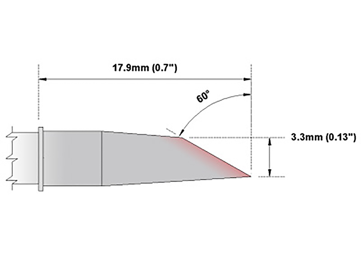 Thermaltronics 3.3 mm Straight Hoof 17.9 mm Soldering Iron Tip for use with TMT-9000S-2, MX-500, MX-5000, MX-5200,
