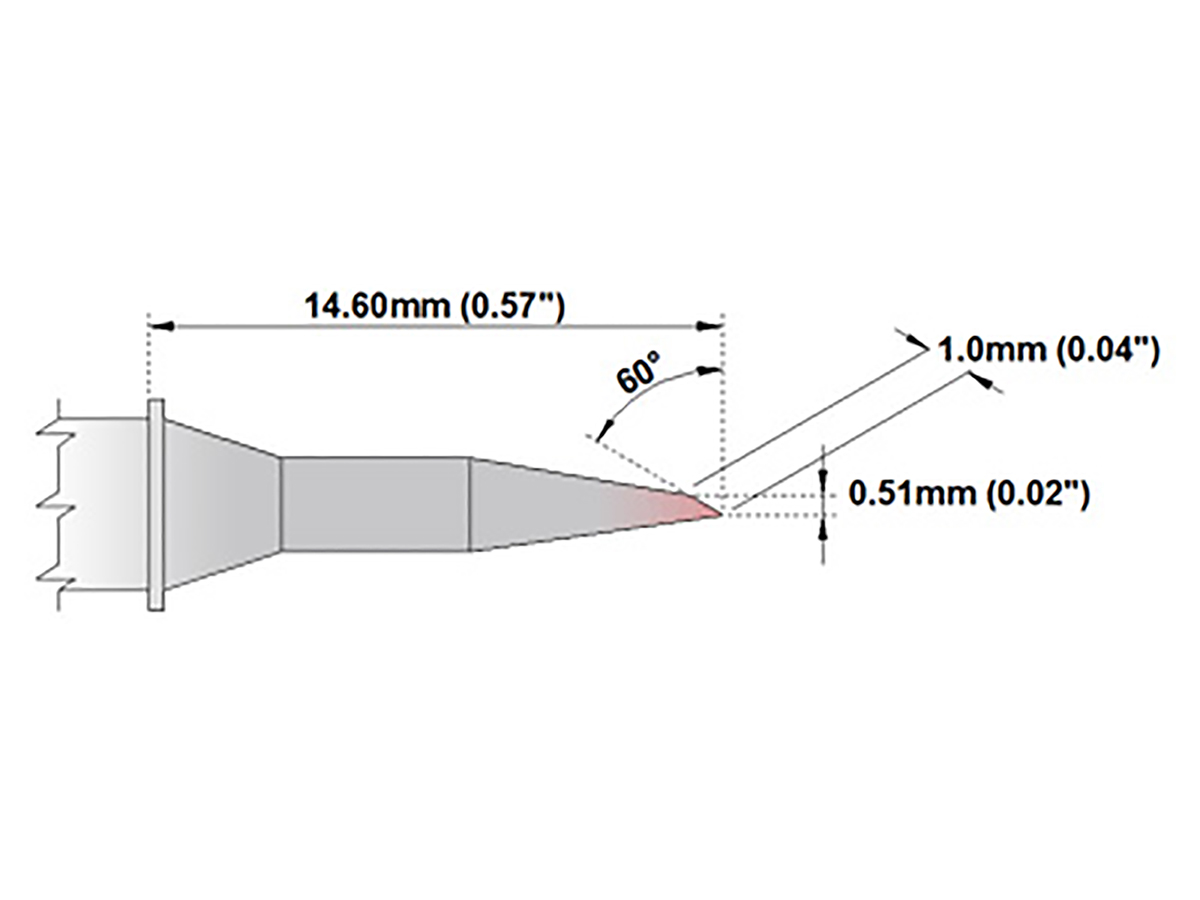 Thermaltronics 1 mm Bevel 14.6 mm Soldering Iron Tip for use with MX-5000, TMT-9000S-1, MX-5200, MX-500, TMT-9000S-2