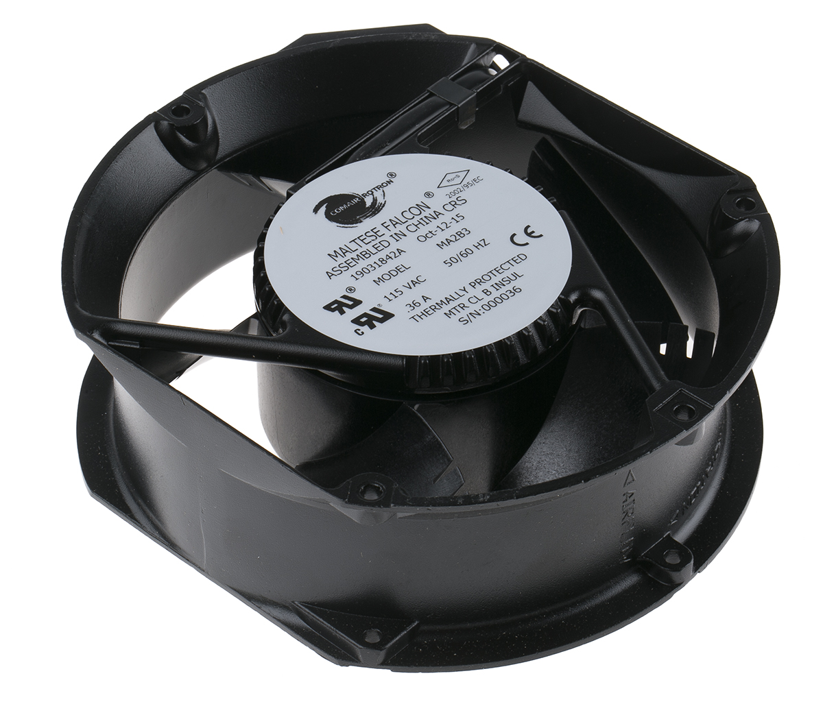 COMAIR ROTRON Maltese Series Axial Fan, 115V ac, 496 m³/h, 41.4 W, 360 mA Max 171.4 mm, 150.4mm, 54.9 mm