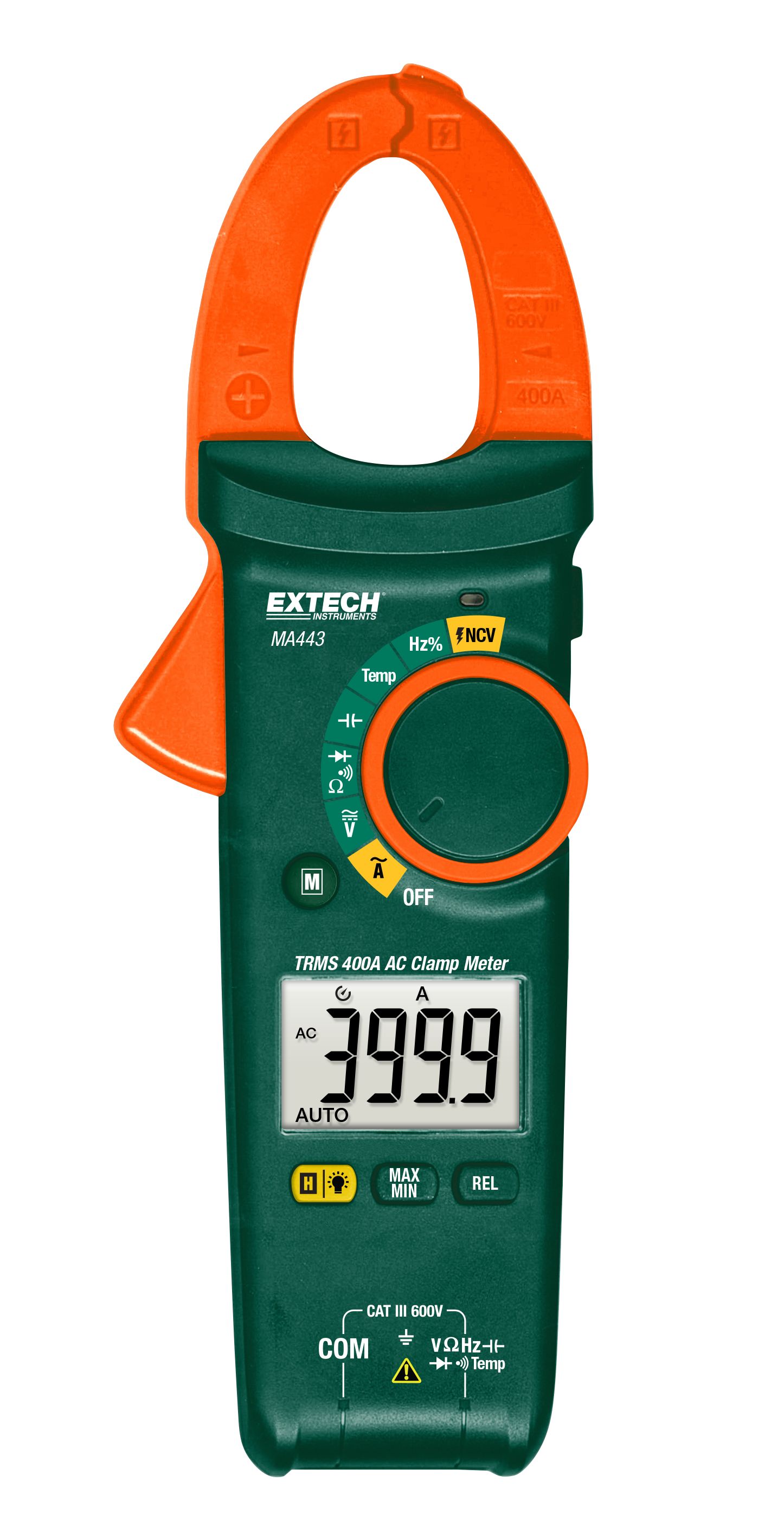Extech MA443 Clamp Meter 400 A ac 600 V dc 600 V ac CAT III 600 V Non-Contact Voltage Detector