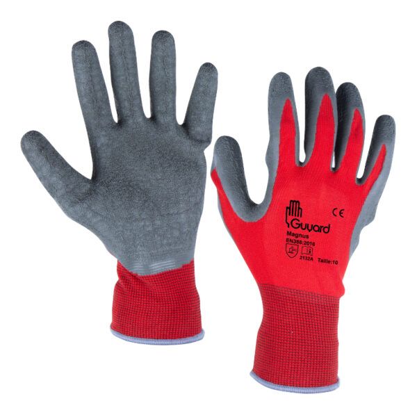 GUYARD MAGNUS Red Nylon Work Gloves, Size 9, Latex Coating