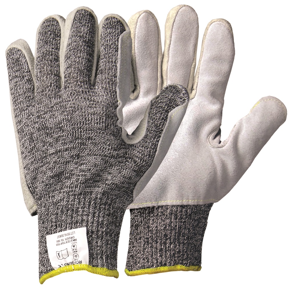 Rostaing MASTERTOPT Grey HPPE, Polyamide Cut Resistant Gloves, Size 7, Leather Coating