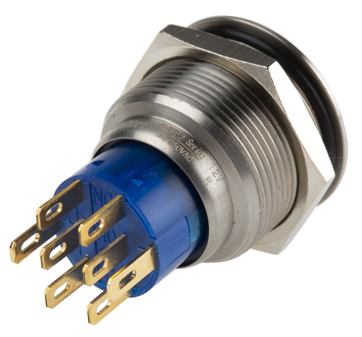 mav22a0f20e-312-jr KNITTER-SWITCH MAV Series Illuminated Push Button Switch, Momentary, Panel, 22.2 mm Cutout, SPDT, Red LED, IP67, 28 V dc