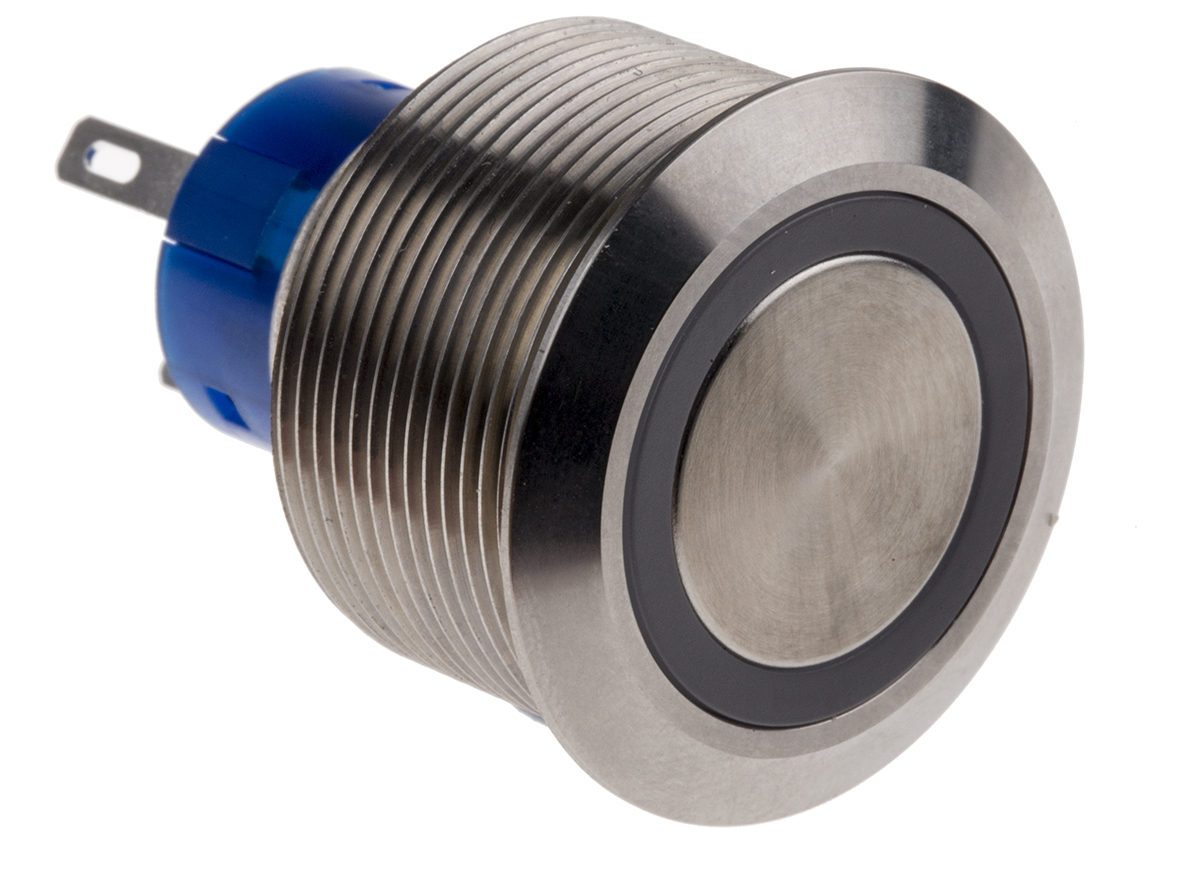mav25a0f10e-312-jq KNITTER-SWITCH MAV Series Illuminated Push Button Switch, Momentary, Panel, 25 mm Cutout, SPDT, Red LED, IP67, 28 V dc