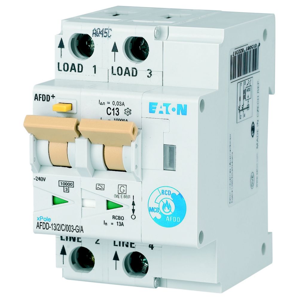 Eaton Residual Current Circuit Breaker with Overload Protection, 10kA Current Rating, 2-Pole, Type C, AFDD Range, xPole