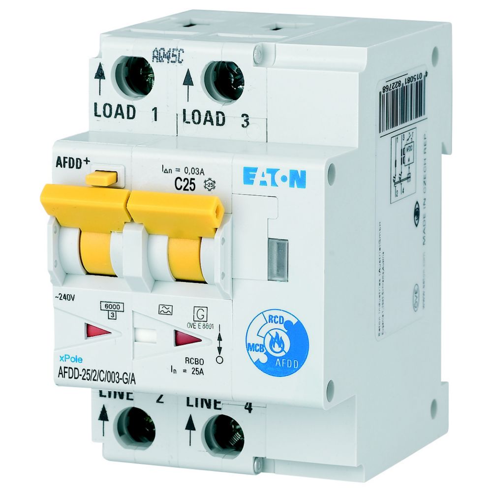 Eaton Residual Current Circuit Breaker with Overload Protection, 10kA Current Rating, 2-Pole, Type C, AFDD Range, xPole