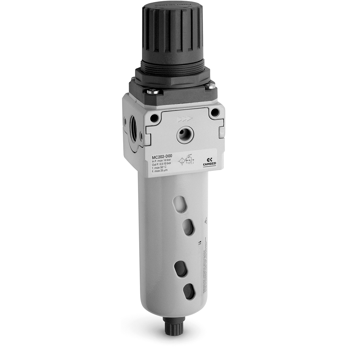 Camozzi MC Filter Regulator, 25 μm, G 1/4, Manual, Semi Automatic, 10 bar, MC104-D00