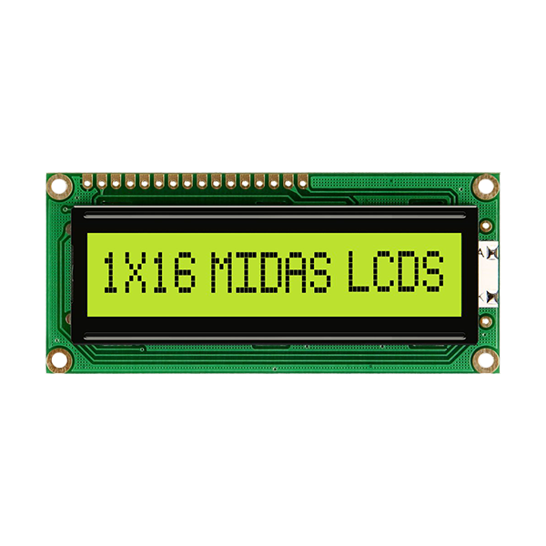 Midas MC11606A6W-SPTLY-V2 MC STN LCD LED LCD Module, Black on Green, Yellow