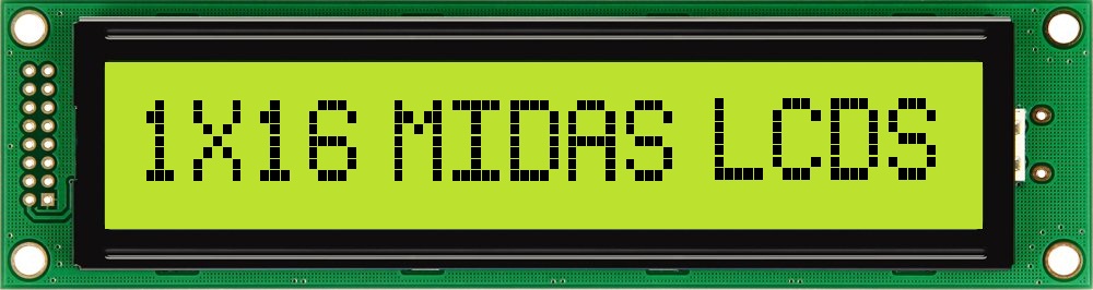 Midas MC11615A6W-SPTLY-V2 MC STN LCD LED LCD Module, Black on Green, Yellow