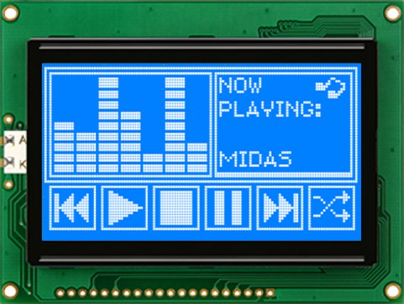 Midas MC128064A6W-BNMLW-V2 MC STN LCD LED LCD Module, White on Green, Yellow
