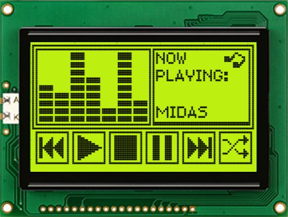Midas MC128064A6W-SPTLY-V2 MC STN LCD LED LCD Module, Black on Green, Yellow