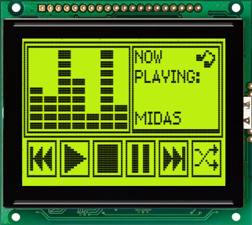 Midas MC128064B6W-SPTLY-V2 MC STN LCD LED LCD Module, Black on Green, Yellow