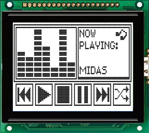 Midas MC128064D6W-FPTLW-V2 MC128064 Graphic LED LCD Monochrome Display, Black on White, 128 By 64 Dots
