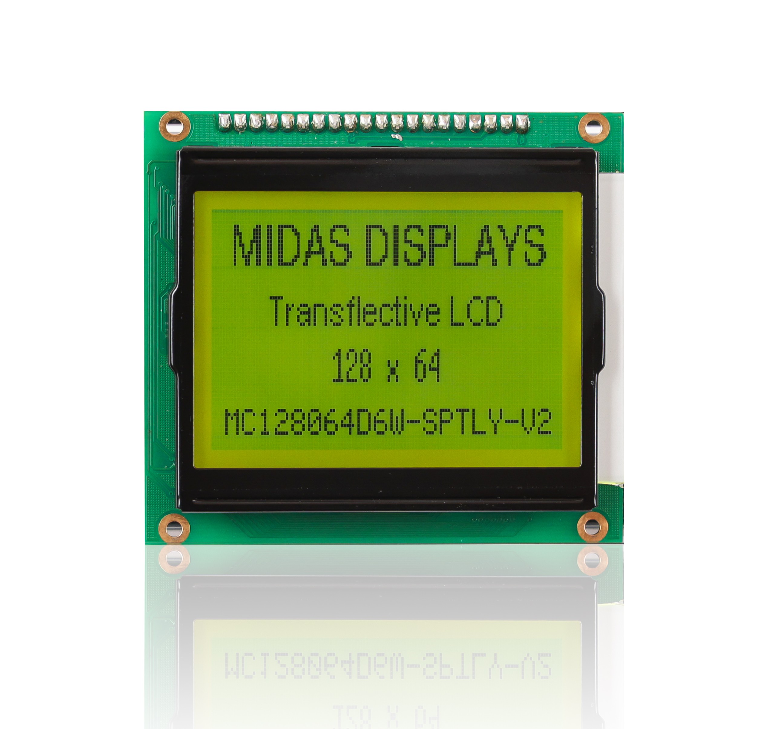 Midas MC128064D6W-SPTLY-V2 MC STN LCD LED LCD Module, Black on Green, Yellow