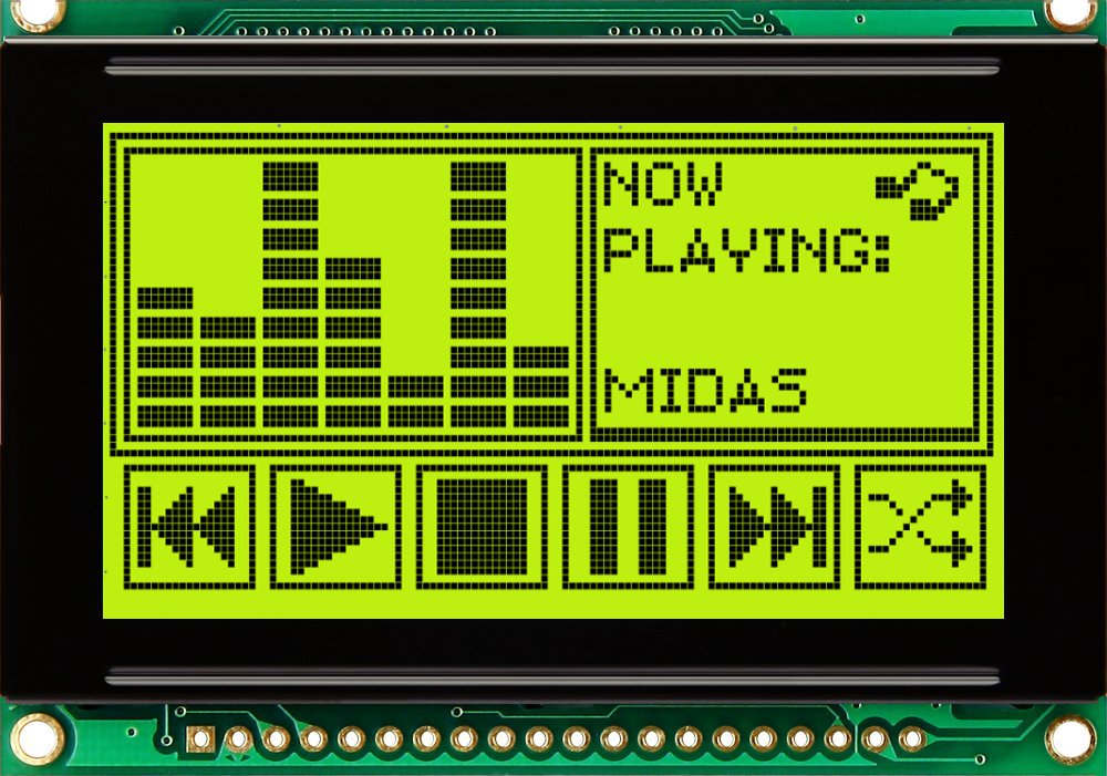 Midas MC128064E6W-SPTLY-V2 MC STN LCD LED LCD Module, Black on Green, Yellow