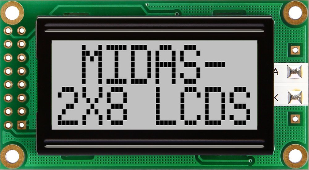 Midas MC20805A6W-GPR-V2 MC STN LCD LED LCD Module, Grey on Green, Yellow
