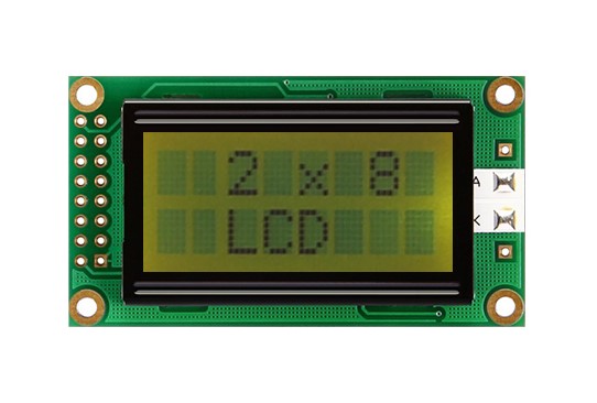 Midas MC20805A6W-SPR-V2 MC20 Alphanumeric LCD Monochrome Display, Black on Yellow, Green, 2 x 8