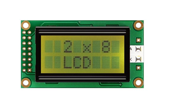 Midas MC20805A6W-SPTLY-V2 MC20 Alphanumeric LED LCD Monochrome Display, Black on Green, Yellow, 2 x 8