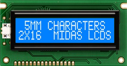 Midas MC21605A6WR-BNMLW-V2 MC STN LCD LED LCD Module, White on Green, Yellow