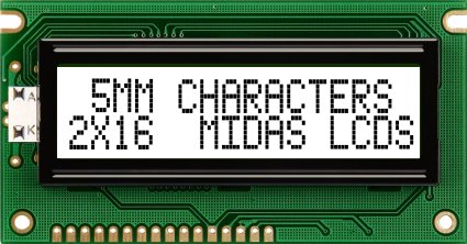 Midas MC21605A6WR-FPTLW-V2 MC STN LCD LED LCD Module, White on Green, Yellow