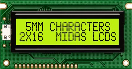 Midas MC21605A6WR-SPTLY-V2 MC STN LCD LED LCD Module, Black on Green, Yellow