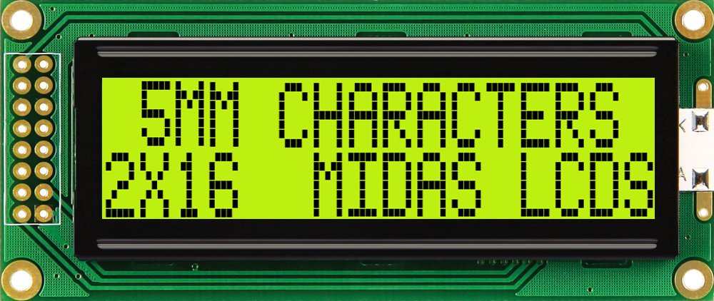 Midas MC21605B6WK-SPR-V2 MC STN LCD LED LCD Module, Black on Green, Yellow