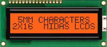 Midas MC21605C6W-FPTLA-V2 MC STN LCD LED LCD Module, Amber on Green, Yellow