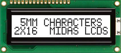 Midas MC21605C6WR-FPTLW-V2 MC STN LCD LED LCD Module, White on Green, Yellow