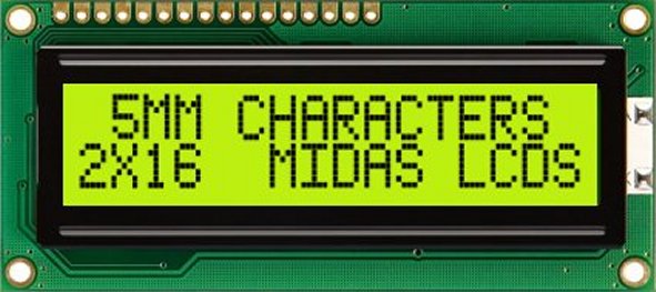 Midas MC21605C6WR-SPTLY-V2 MC STN LCD LED LCD Module, Black on Green, Yellow