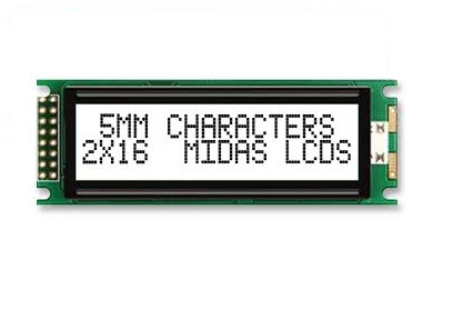Midas MC21605DC6W-FPTLW-V2 MC STN LCD LED LCD Module, White on Green, Yellow