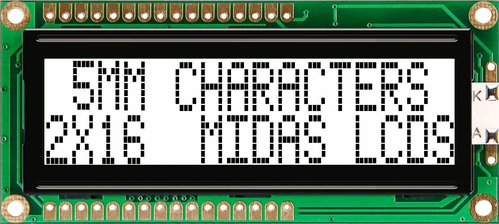 Midas MC21605G6WK-FPTLW-V2 MC21605G6WK-FPTLW-V2 Alphanumeric LED LCD Alphanumeric Display, White on, 2 x 16