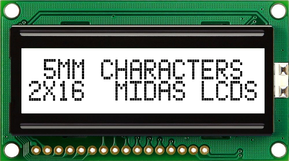 Midas MC21605H6W-FPTLW3.3-V2 MC STN LCD LED LCD Module, White on Green, Yellow