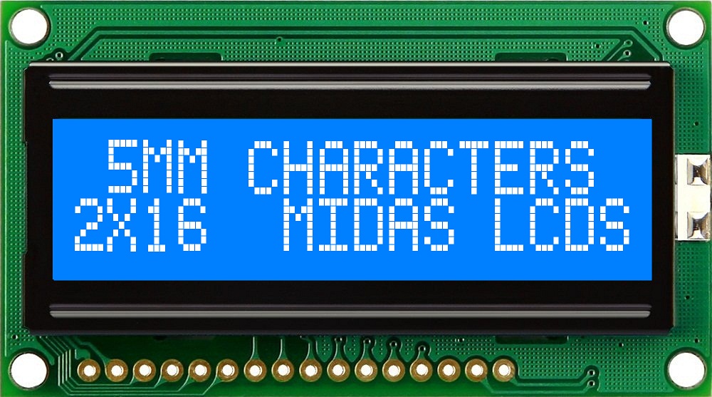 Midas MC21605H6WK-BNMLW-V2 MC STN LCD LED LCD Module, White on Green, Yellow