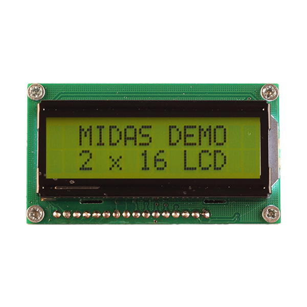 Midas MC21605H6WK-SPTLY-V2 MC STN LCD LED LCD Module, Black on Green, Yellow
