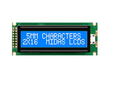 Midas MC21605J6W-BNMLW-V2 MC STN LCD LED LCD Module, White on Green, Yellow