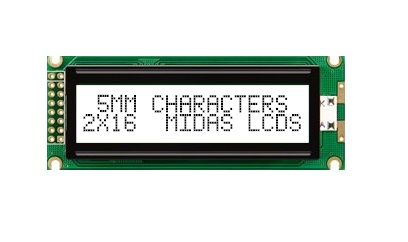 Midas MC21605J6W-FPTLW-V2 MC STN LCD LED LCD Module, White on Green, Yellow