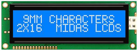 Midas MC21609AB6W-BNMLW-V2 AB Alphanumeric LED LCD Monochrome Display, Blue on White, 2 x 16