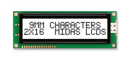 Midas MC21609AB6W-FPTLW-V2 AB Alphanumeric LED LCD Monochrome Display, White on White, 2 x 16
