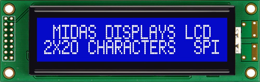 Midas MC22005A6W-BNMLWS-V2 Alphanumeric LED LCD Alphanumeric Display, 2 x 20