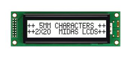 Midas MC22005A6W-FPTLW-V2 A Alphanumeric LED LCD Monochrome Display, White on White, 2 x 20