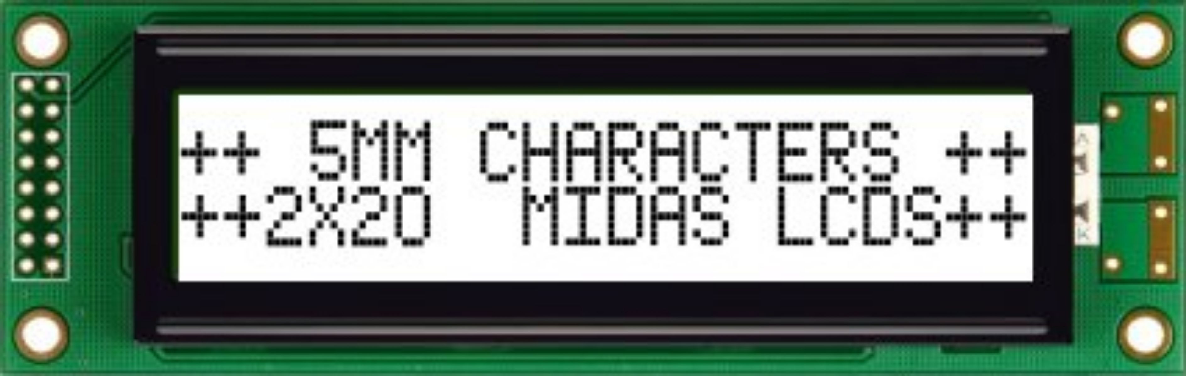 Midas MC22005A6WK-FPTLW-V2 MC22005A6WK-FPTLW-V2 Alphanumeric LED LCD Alphanumeric Display, White on White, Black, 2 x 20
