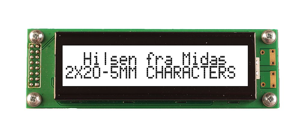 Midas MC22005A6WM-FPTLW-V2 MC22 Alphanumeric Transflective LCD Monochrome Display White, 2 x 20