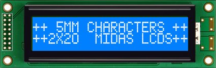 Midas MC22005A6WR-BNMLW-V2 MC STN LCD LED LCD Module, White on Green, Yellow